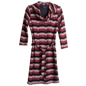 Sharagano Dress Black Tan Rust Stripes Cowl Neck Size 4